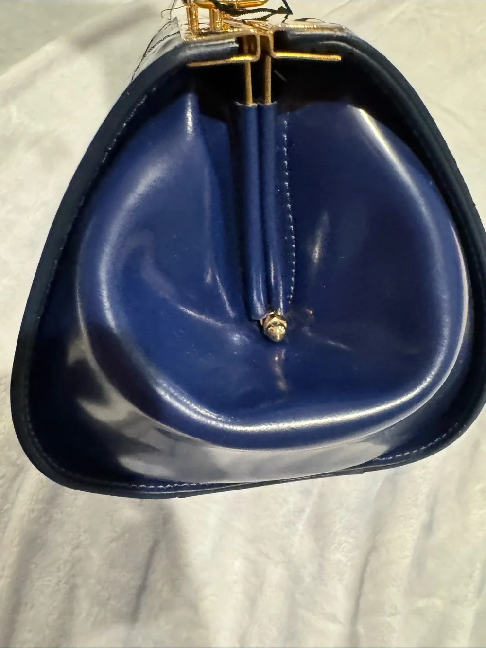 Alberta Di Canio Navy Blue Leather Satchel with Gold Hardware